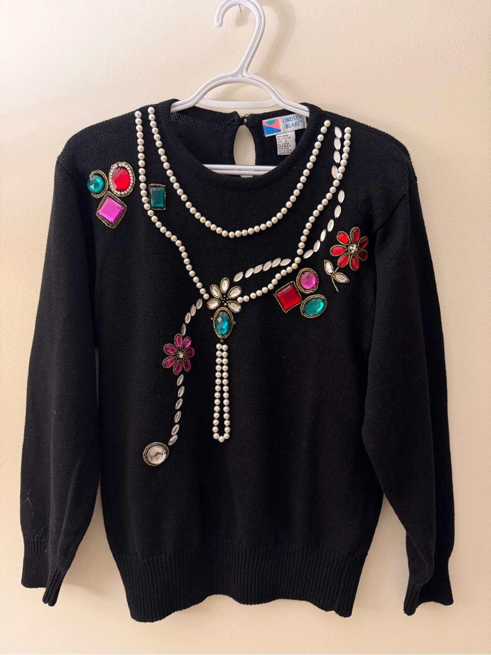 Lindsey Blake Black Jeweled Crewneck Sweater